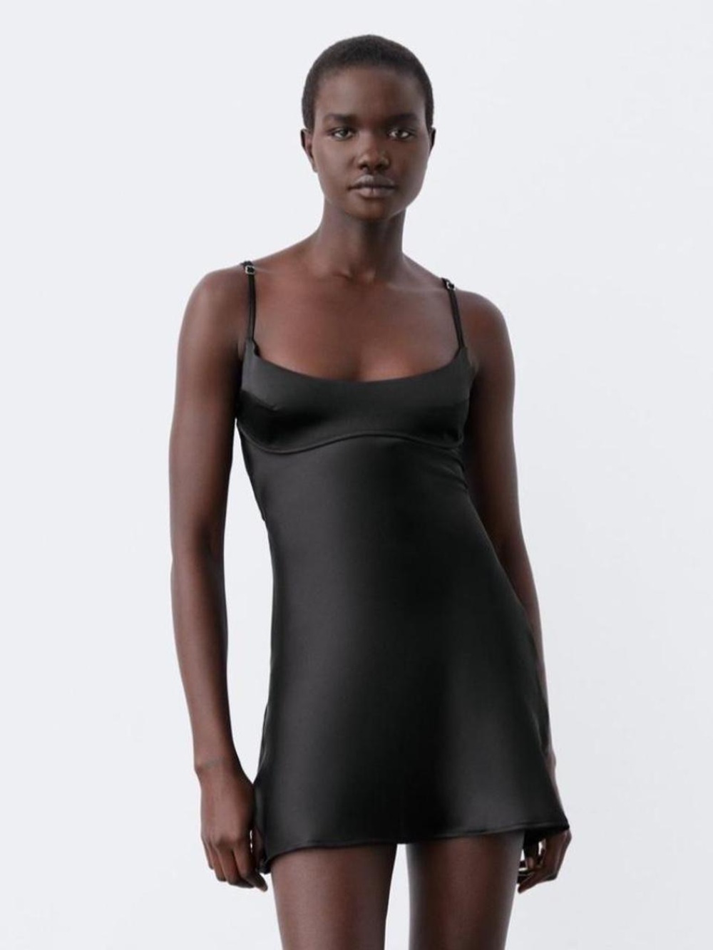 Zara Black Satin Slip Dress with Adjustable Straps